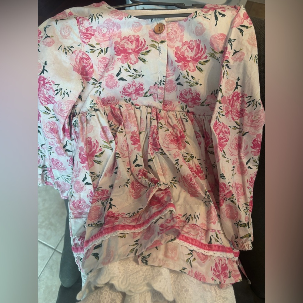 Floral Long Sleeve Dress with Lace Hem